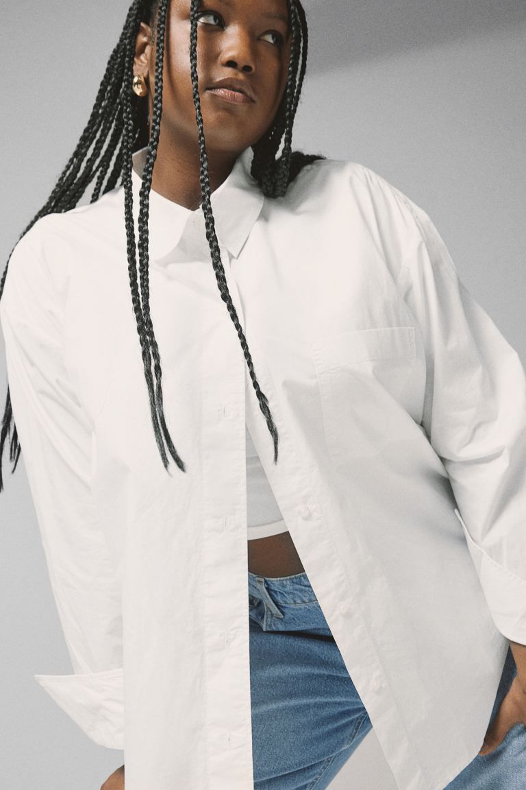 Oversized Poplin Shirt - White - Ladies | H&M US | H&M (US + CA)