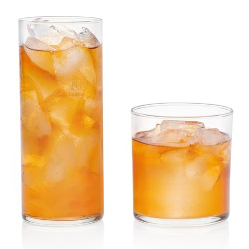 Libbey Miles Tumbler and Rocks Bar Drinkware Glasses Set, Clear All-Purpose 16 Piece Glassware Set, Sleek Glass Drinking Cups for Everyday Use | Amazon (US)