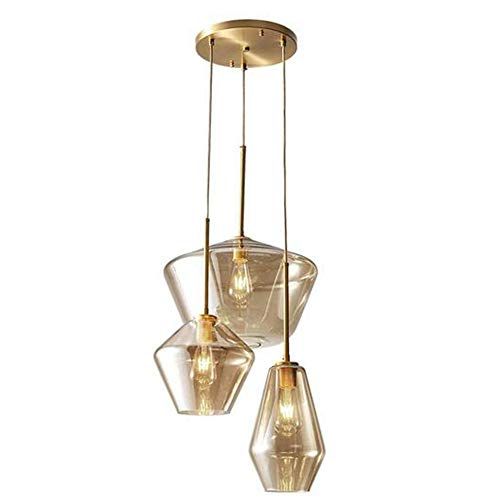 LUOLAX Champagne Gold Glass 3 Heads Hanging Pendant Light Flush Mount Ceiling Light Fixture Modern G | Amazon (US)