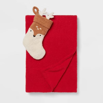 Deer Stocking and Red Kids' Throw Blanket Gift Set - Pillowfort™ | Target