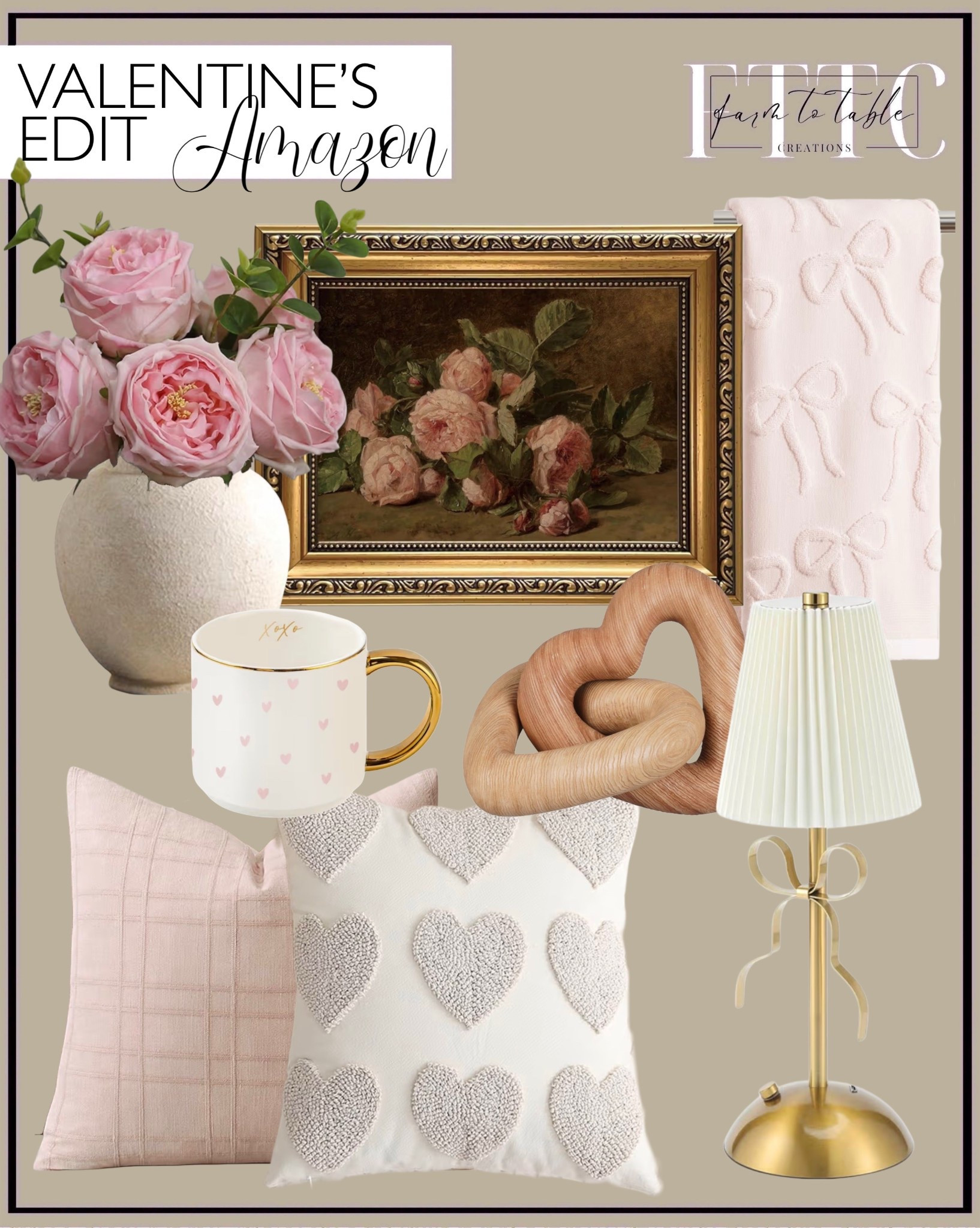 Valentine’s Day Amazon Home Decor Finds
Follow @farmtotablecreations on Instagram for daily home styling ideas and curated finds.

Soft blush tones, subtle hearts, and warm brass accents come together in this Valentine’s edit that feels elevated, not overdone. These are the kind of pieces you can layer into your everyday decor — pillows that feel cozy through winter, artwork that adds romance without feeling seasonal, and small accents that bring warmth to shelves, consoles, and bedside tables. Everything here is from Amazon and easy to style into a neutral, lived-in home.

#valentinesdecor #amazonhome #throwpillows #homeaccents #cozyhome #neutraldecor #bedroomdecor #livingroomdecor #seasonalstyling #decorfinds

#LTKHome #LTKFindsUnder50 #LTKSaleAlert