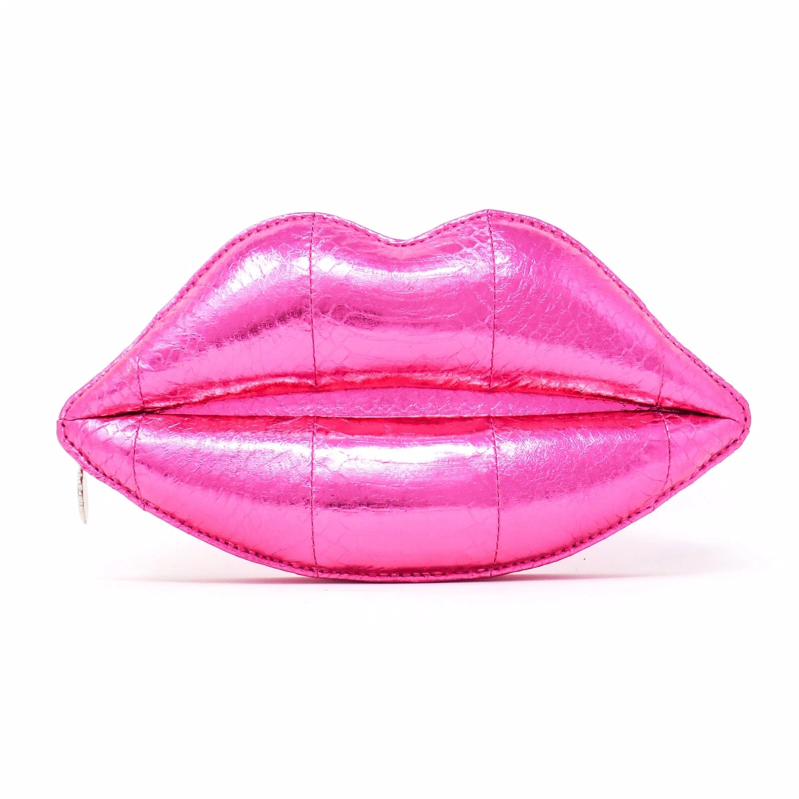 Lulu Guinness Lips Clutch -  Padded Metallic Pink Leather Snakeskin Print - Zip | eBay | eBay US