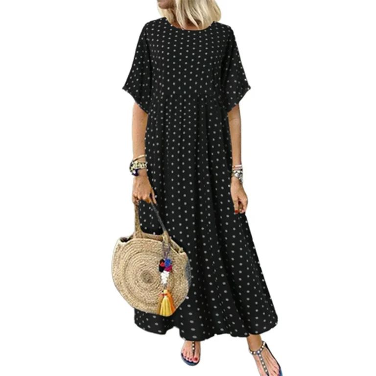 ZANZEA Womens Polka Dot Short Sleeve Long Dresses Baggy Kaftan Maxi | Walmart (US)
