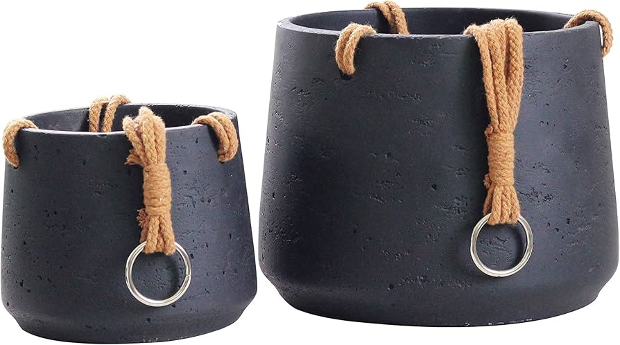 Copenhagen Matt Black Ceramic Hanging Plant Pot Set of 2 - Includes Hanging Rope - Ceramic Cement... | Amazon (US)