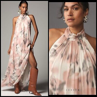 Anthropologie Maeve Halter Sheer Printed Maxi Dress Size L ARGE Elegant Beach | eBay | eBay US