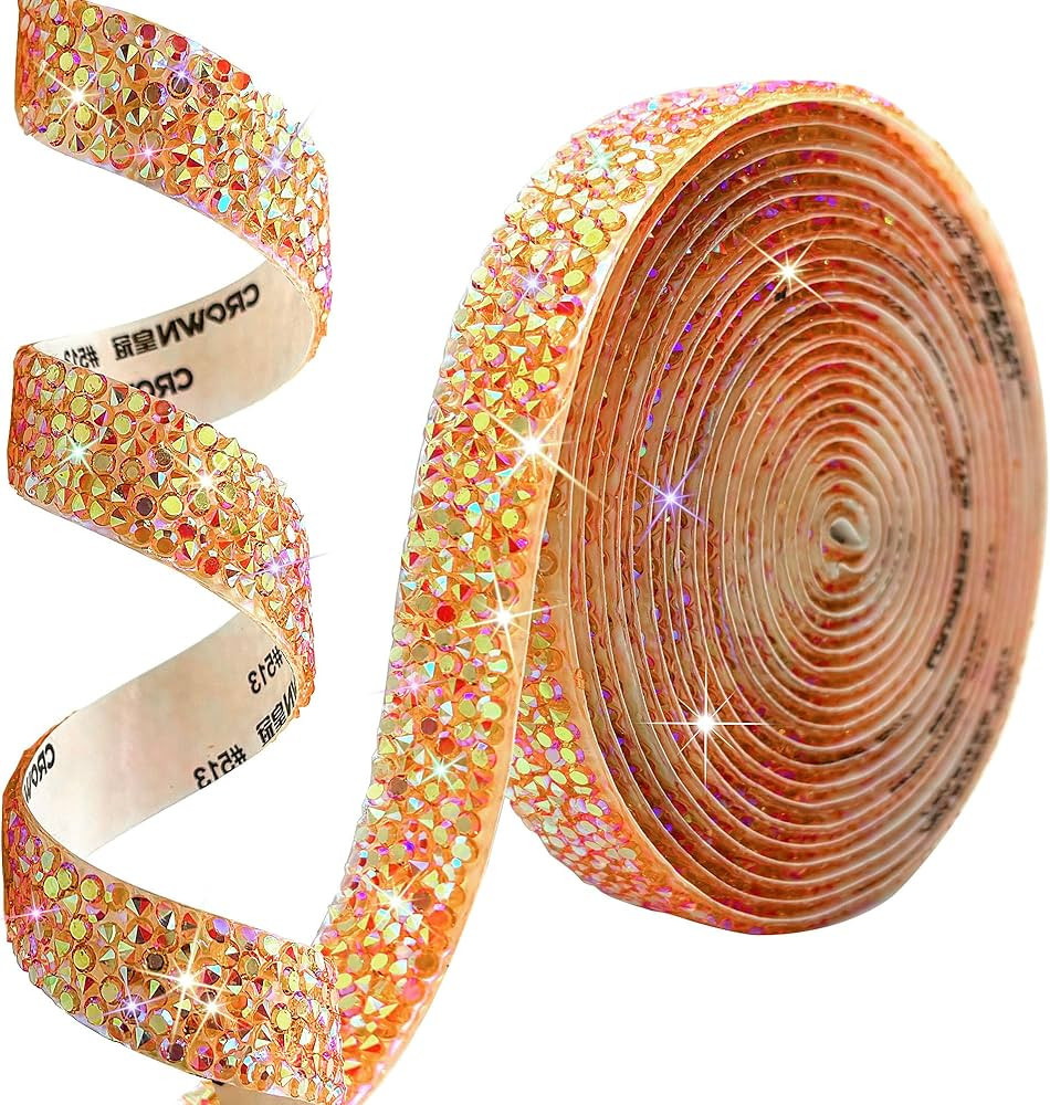 Self Adhesive Orange Color AB Rhinestone Ribbon Resin Rhinestones Strips，4 Yards Bling Crystal ... | Amazon (US)