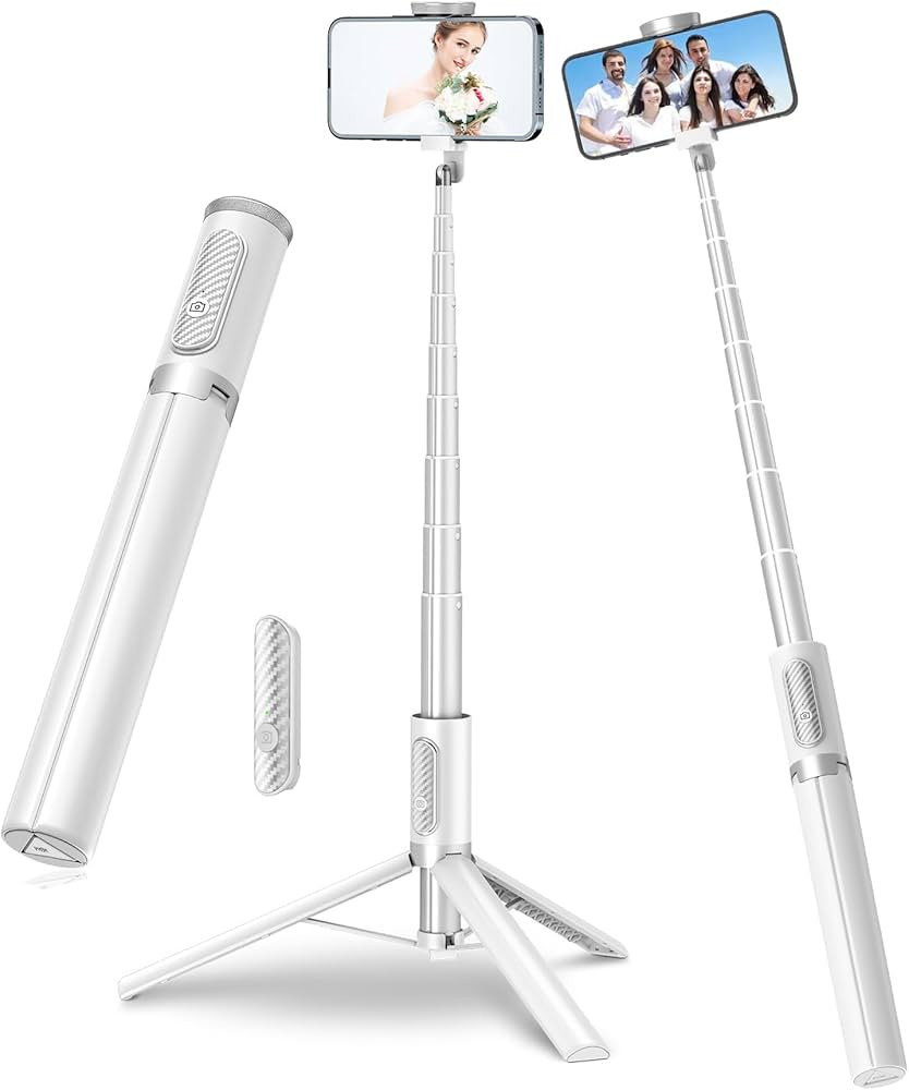 TONEOF 67" Travel Tripod,Selfie Stick,All-in-1 Phone Tripod Stand with Integrated Wireless Remote,Lightweight and Portable,Extendable Tripod for iPhone and Android(White) | Amazon (US)
