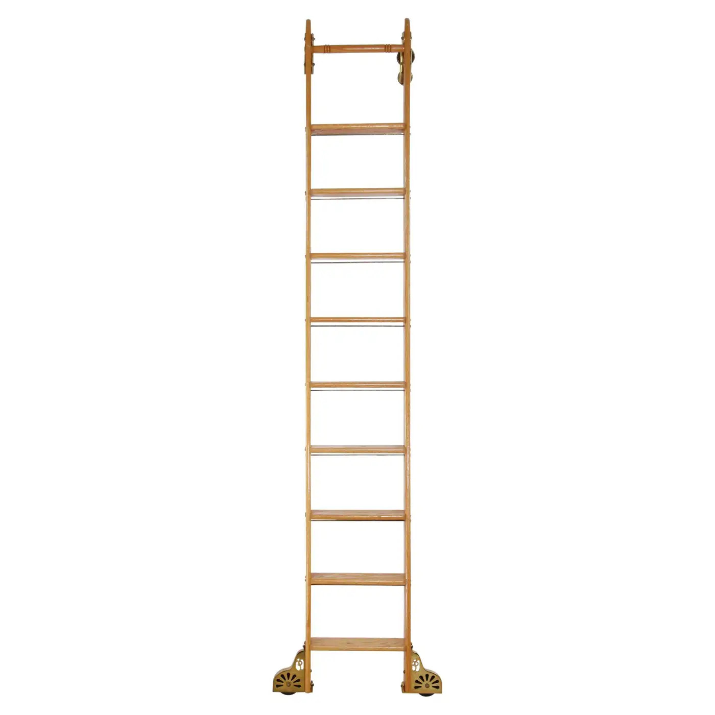 Oak Rolling Putnam Industrial Library Ladder | 1stDibs
