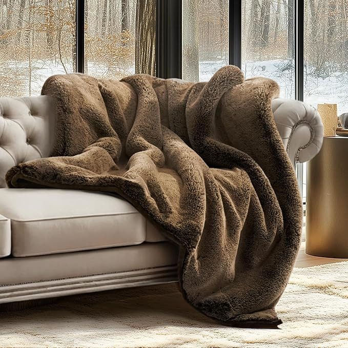 EVERGRACEHOME Luxury Soft Faux Chinchilla Fur Throw Blanket for Couch, Warm Thick Heavy Winter Th... | Amazon (US)