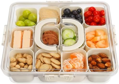 shopwithgreen Divided Serving Tray with Lid and Handle, Portable Snack Box, 12 Compartments Veggi... | Amazon (US)