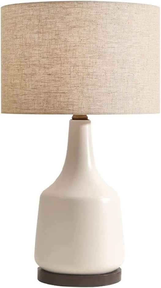 Nightstand Lamp Contemporary Style Table Lamp with Fabric Drum Shade Ceramic Ceramic Bedside Tabl... | Amazon (US)