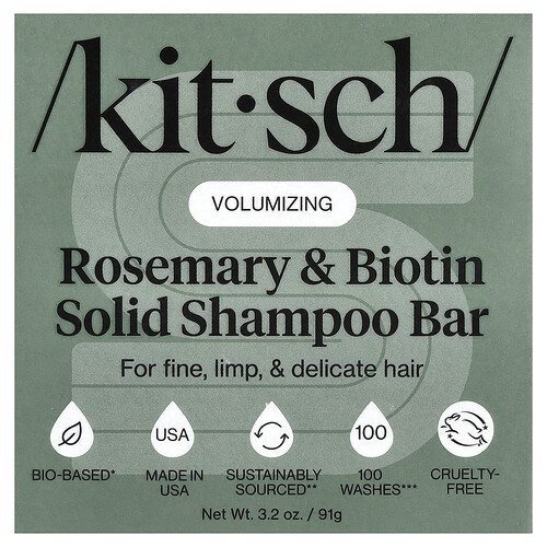 Kitsch, Rosemary & Biotin Volumizing Solid Shampoo Bar, For Fine, Limp, & Delicate Hair, Rosemary & Biotin, 3.2 oz (91 g) | iHerb