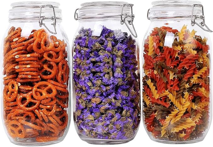 ComSaf Airtight Glass Canister Set of 3 with Lids 75oz Food Storage Jar Round - Storage Container... | Amazon (US)