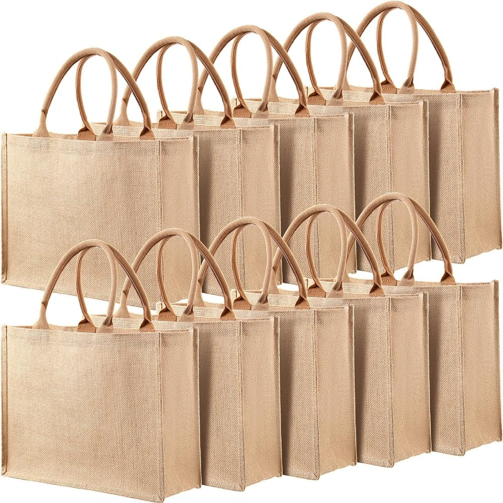Shappy 10 Pack Burlap Tote Bag Set, Reusable Blank Jute Burlap Grocery Bag with Handle for Brides... | Amazon (US)