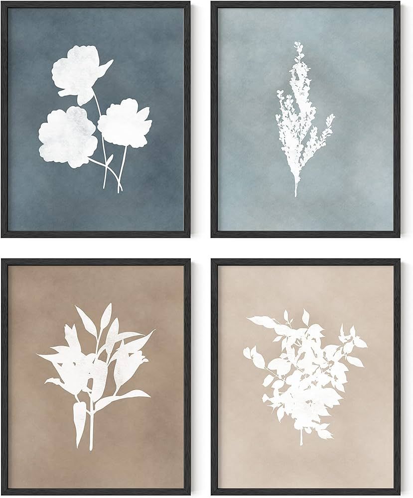 Amazon.com: HAUS AND HUES Framed Flower Pictures Wall Decor - Set of 4 Floral Wall Art, Black and... | Amazon (US)