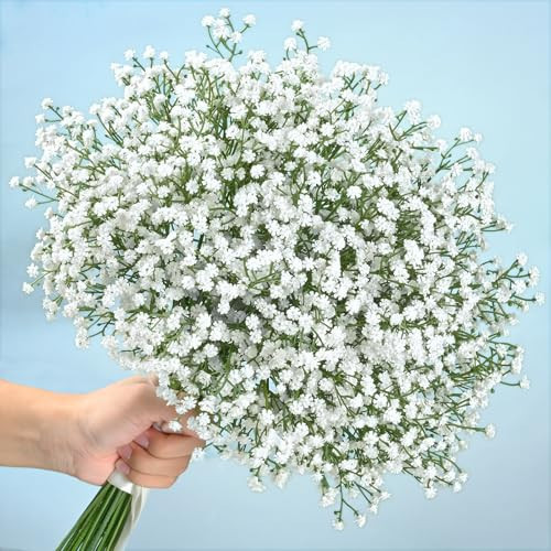 Artflower Babys Breath Artificial Flowers, 12Pcs Baby Breath Flowers Artificial Bulk, Fake White Gypsophila Babies Breath Real Touch Flowers for Wedding Bouquet Floral Arrangement Party Home Decor | Amazon (US)