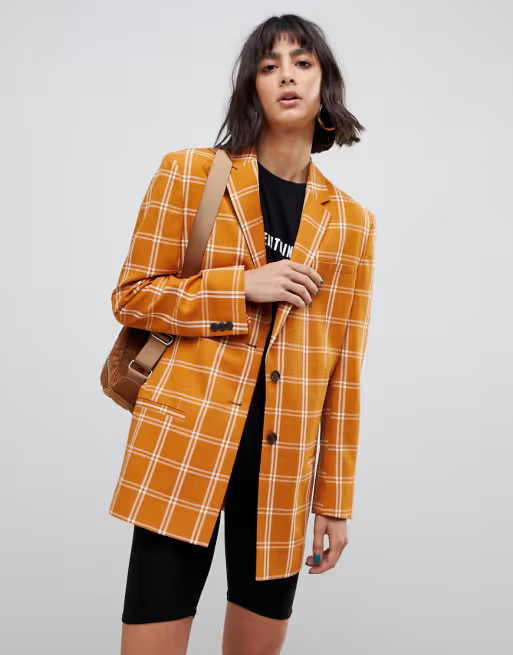 ASOS DESIGN mustard grid check mansy blazer | ASOS US