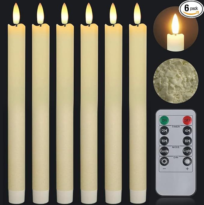 Real Wax Flameless Ivory Taper Candles Flickering with Remote Timer, 9.6" Battery Operated Led Ca... | Amazon (US)