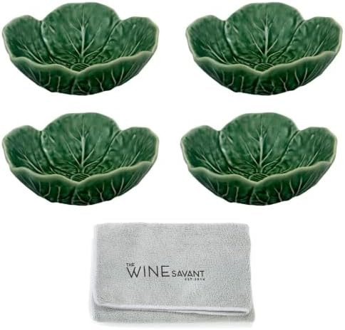 Bordallo Pinheiro Cabbage Bowl Green Set of 4 with Wine Savant Cleaning Towel Bundle Kitchen Bowl... | Amazon (US)