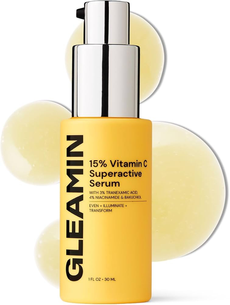 Gleamin 15% Vitamin C Facial Serum - with 3% Tranexamic Acid, 4% Niacinamide and Bakuchiol - For ... | Amazon (US)