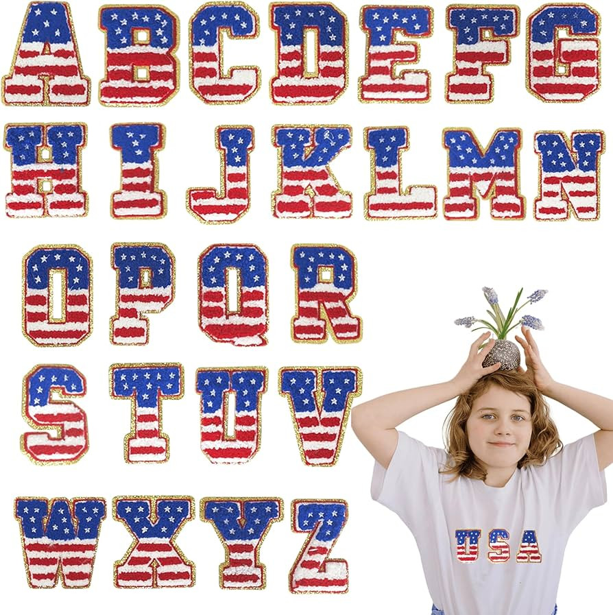 26 Pcs Chenille Letter Patches American Flag Patriotic Patches Iron On Decals for Clothing Jacket... | Amazon (US)