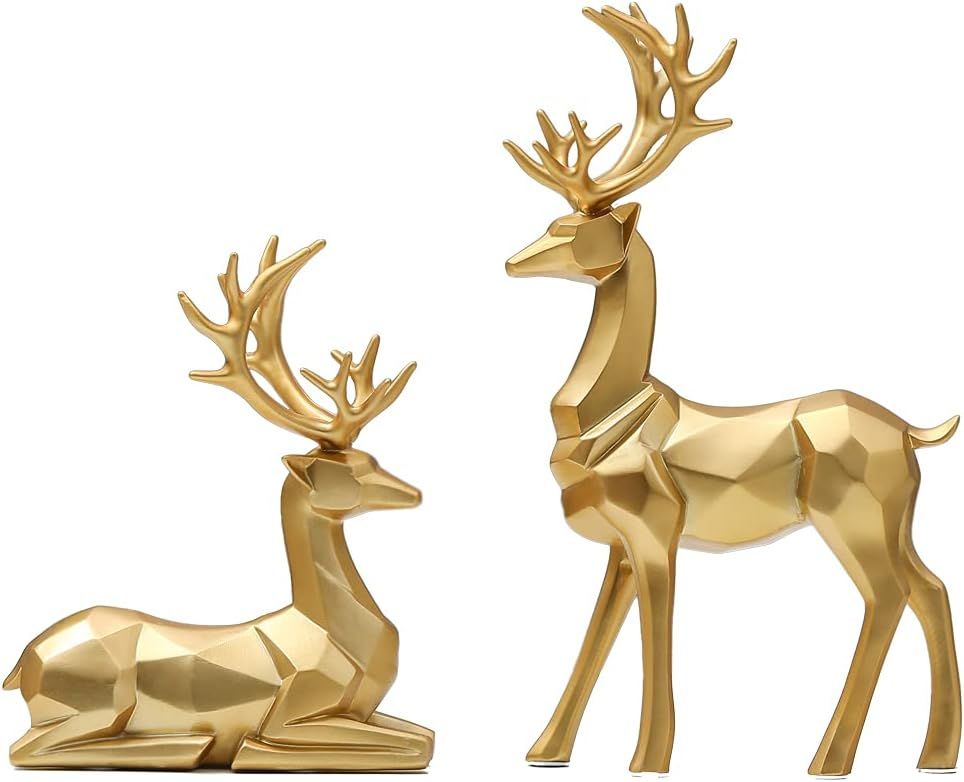 Nordic Resin Geometric Elk Sculpture Sitting Standing Deer Statues Christmas Reindeer Home Decor ... | Amazon (US)