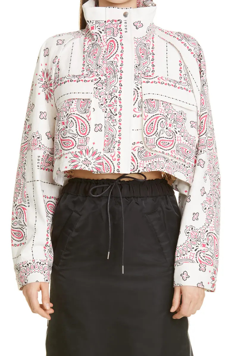 Bandana Print Crop Denim Jacket | Nordstrom