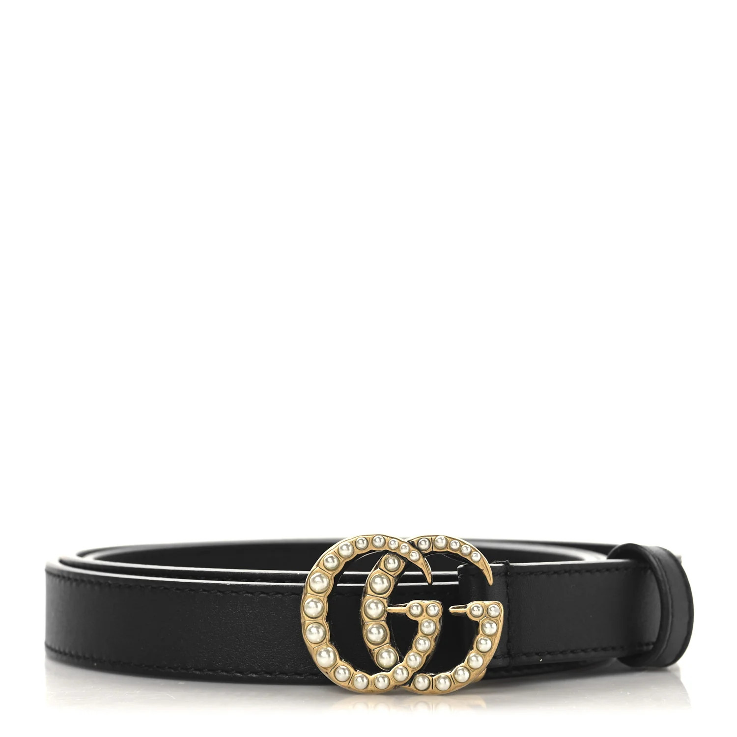 Gucci Calfskin Pearl Double G 20mm Belt 100 40 Black Cream 1725415 | FASHIONPHILE (US)
