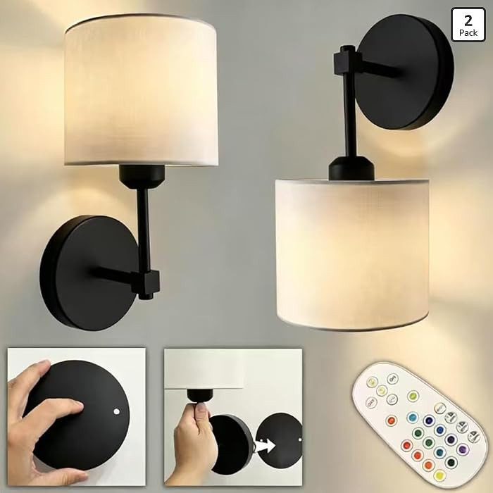 No Drill Peel and Stick Cordless Rechargeable Wall Sconces Battery Operated, Set of 2 Easy Instal... | Amazon (US)