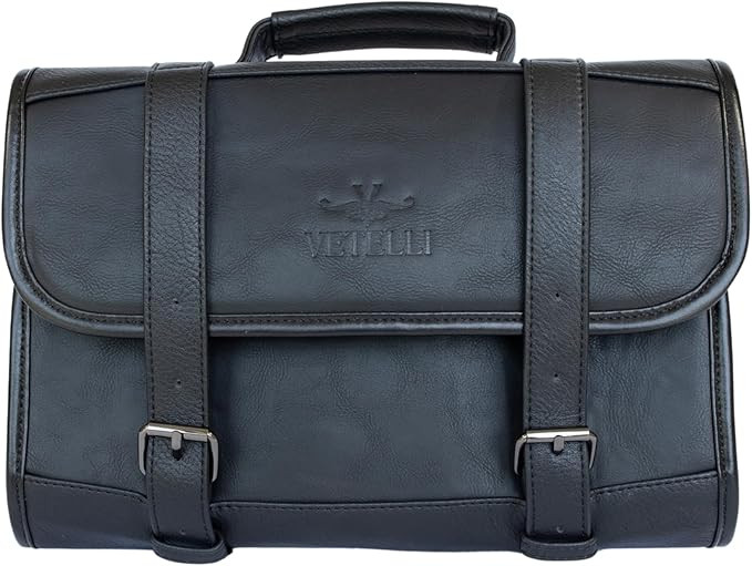 Vetelli Leather Toiletry Bag for Men - Water Resistant, 2 Zippered Internal Pockets, 2 Snap-Faste... | Amazon (US)