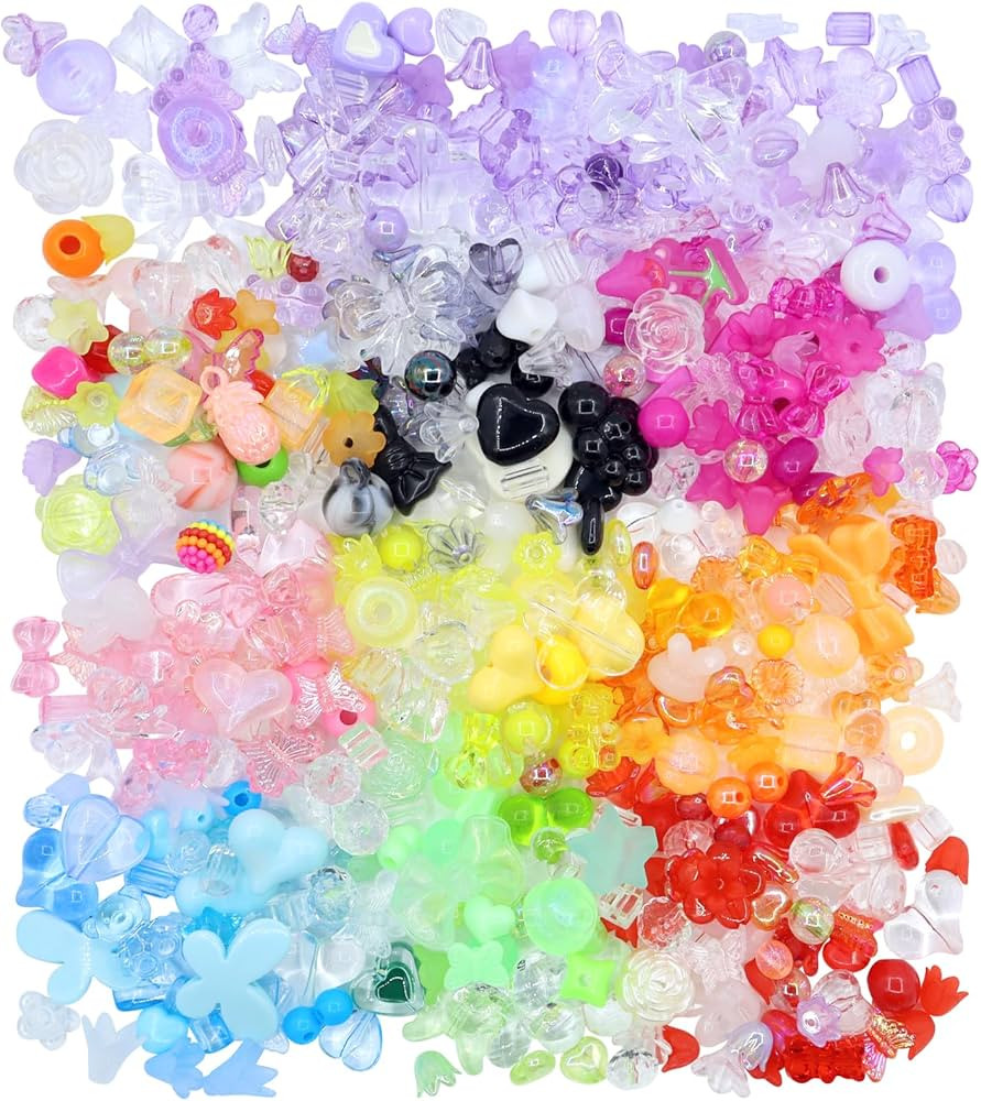 RYKOMO 500PCS Acrylic Assorted Beads - Sweetheart, Butterfly, Candy Shapes - Kawaii Aesthetic - 1... | Amazon (US)