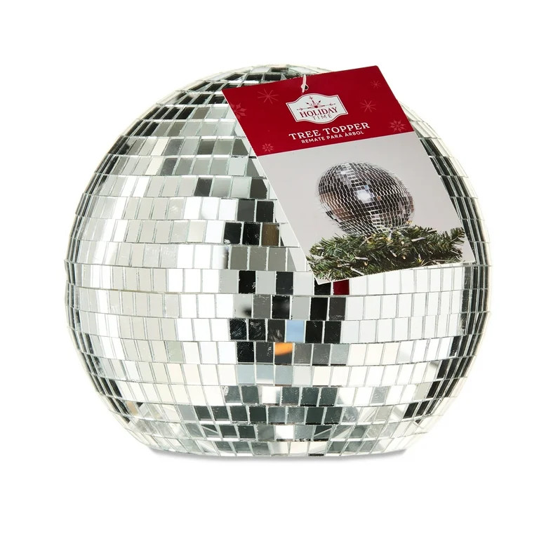 Silver Disco Ball Christmas Tree Topper, 8", 1 Count, by Holiday Time | Walmart (US)