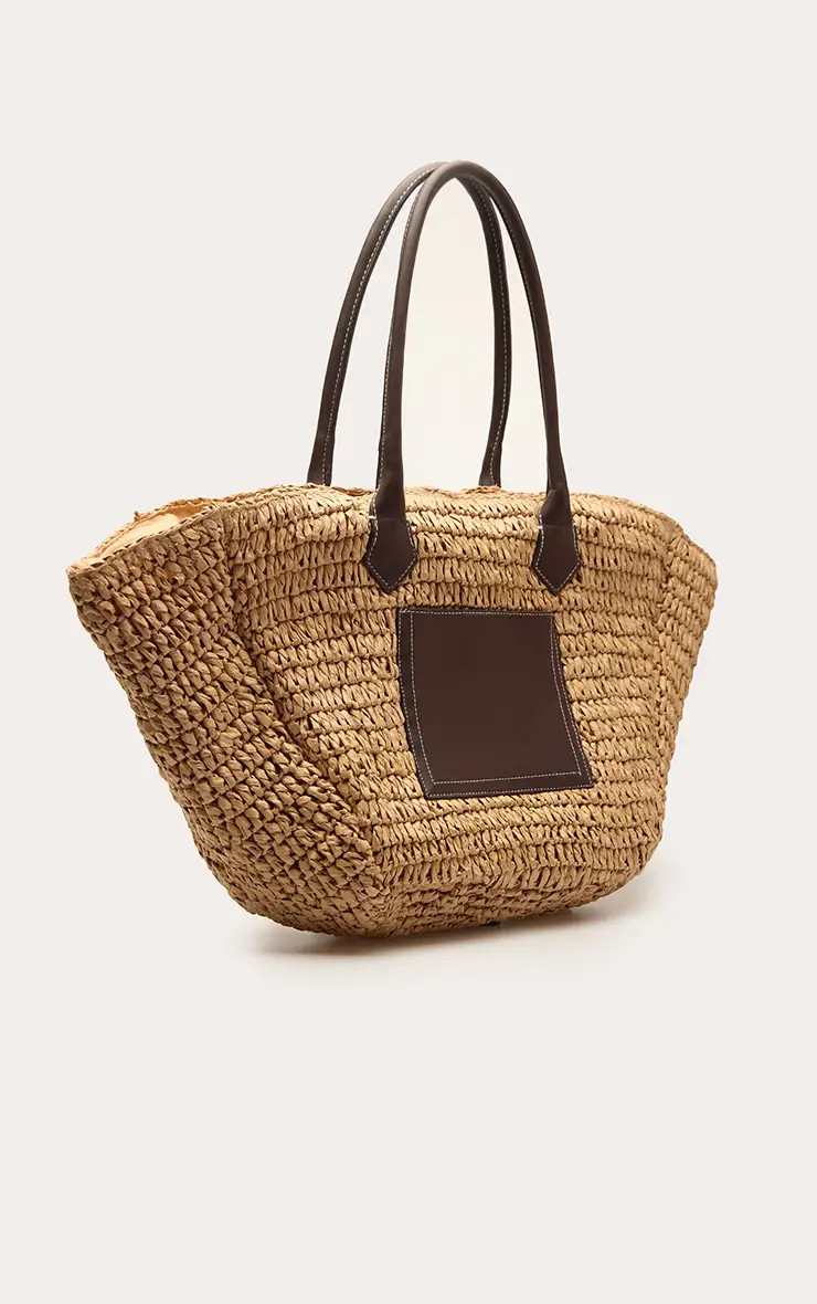 Natural Raffia Pocket Detail Beach Bag | PrettyLittleThing USA | PrettyLittleThing US