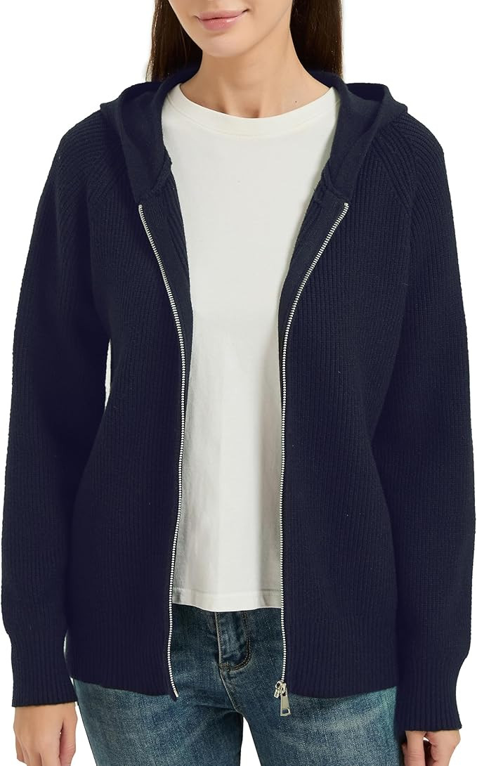 Tronjori Womens Zip up Hooded Cardigan Knitted Hoodies Raglan Sleeve Sweaters Jacket Outerwear Fa... | Amazon (US)