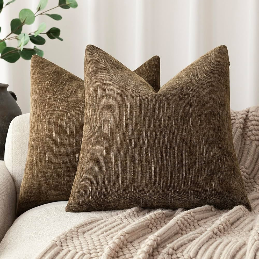 Foindtower Pack of 2 Soft Textured Chenille Throw Decorative Pillow Covers Square Accent Solid Cu... | Amazon (US)