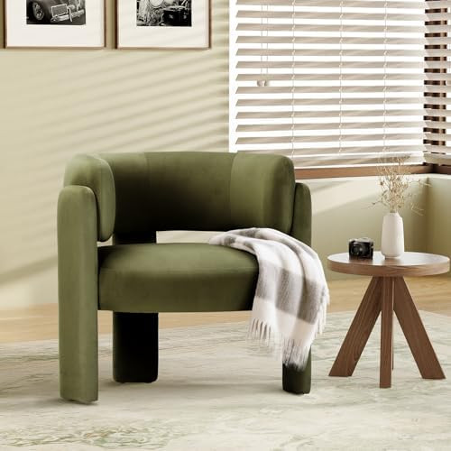 COLAMY Modern Velvet Accent Chair, Upholstered Barrel Side Chair, Comfy Round Upholstered Arm Cha... | Amazon (CA)