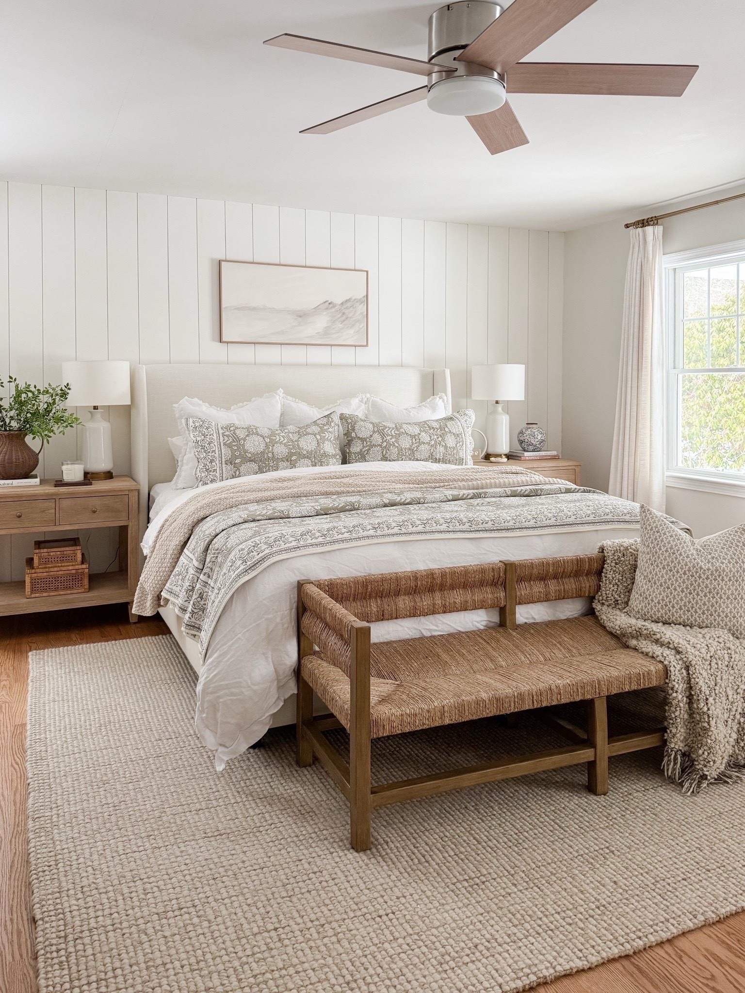 Amazon Neutral coastal bedroom with gingham bedding, layered throw blankets, textured knit coverlet, and soft patterned pillows. Light wood nightstands and white table lamps create a calm, layered spring bedroom look. 
Spring bedding, neutral bedroom decor, layered bedding, spring bedding, coastal bedroom, throw blanket, knit coverlet, patterned pillows, light wood nightstands, white table lamps, cozy bedroom, serene bedroom style, sherri calnan home

#LTKHome #LTKSaleAlert