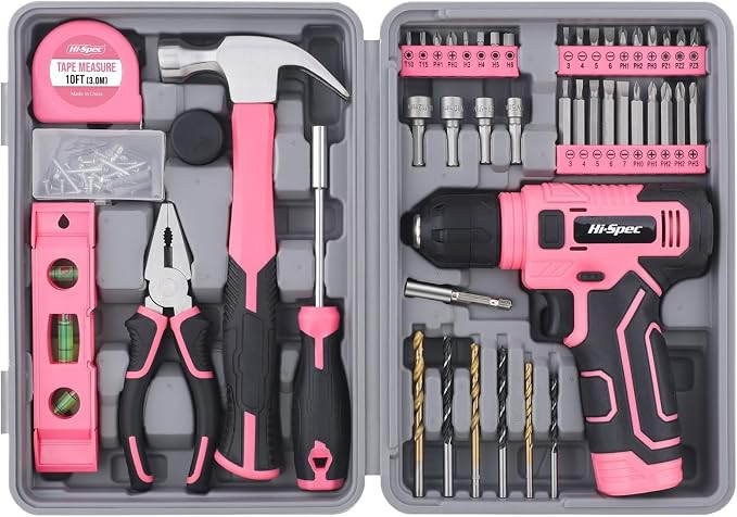 Hi-Spec 8V Cordless Drill Set & Starter Tool Kit for Women, Pink | Ladies, USB Drill Driver, Esse... | Amazon (US)
