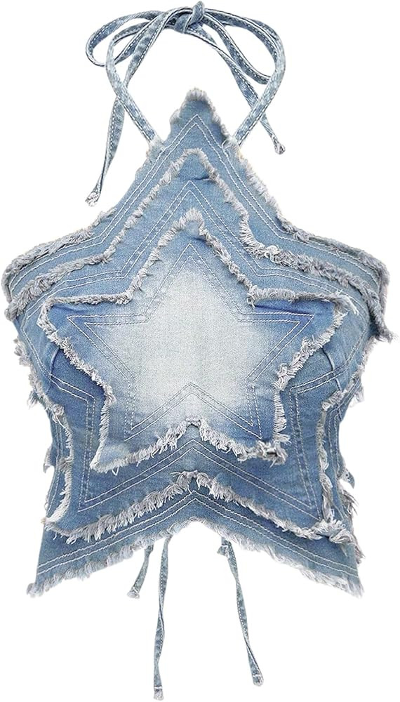 SOLY HUX Women's Star Halter Tops Tie Backless Y2k Distressed Denim Cami Crop Tops | Amazon (US)