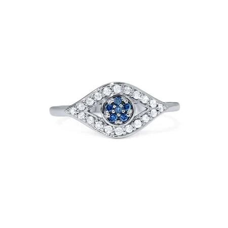 1/3ct Blue & White Diamond Evil Eye Ring 14K White Gold | Walmart (US)