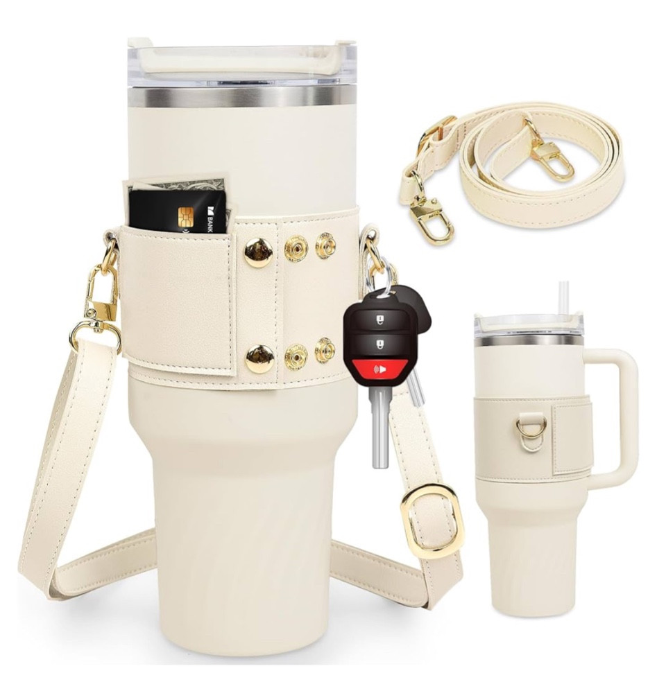 Water Bottle Holder with Strap, Compatible for Stanley 40 oz & 30 oz Tumbler with Handle, Water Bottle Carrier with Adjustable Strap, Card Holder, Keyring for Stanley Cup Accessories

#LTKActive #LTKfindsunder50
