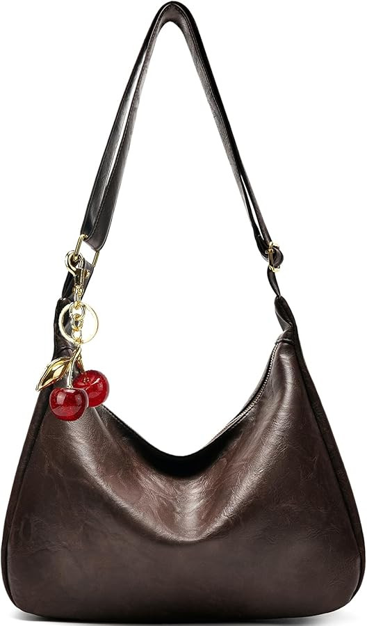 Hobo Bags for Women Leather,Foldable Slouchy Shoulder Purse Crossbody Handbag,Soft Vegan Brown To... | Amazon (US)