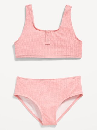Textured Henley Scoop-Neck Swim Set for Girls | Old Navy (US)