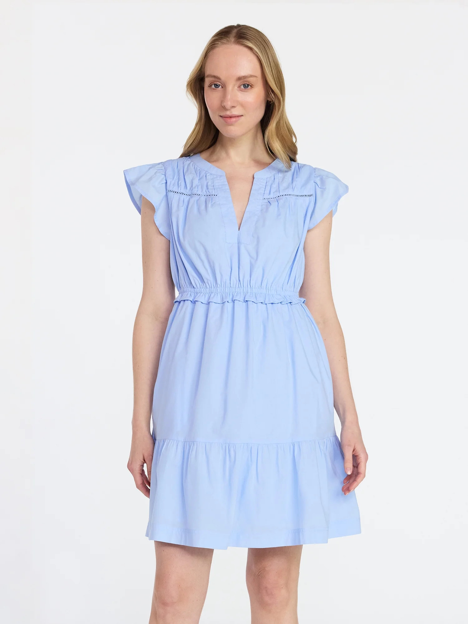 Time and Tru Women's Cotton Flutter Sleeve Mini Dress, Sizes XS-XXXL | Walmart (US)