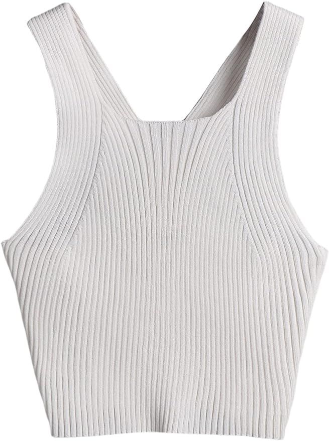 Verdusa Women's Crisscross Open Back Sleeveless Ribbed Knit Crop Tank Top | Amazon (US)