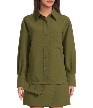 Le' AL.X Woven Point Collar Button Front Long Sleeve Oversized Coordinating Shirt | Dillard's | Dillard's