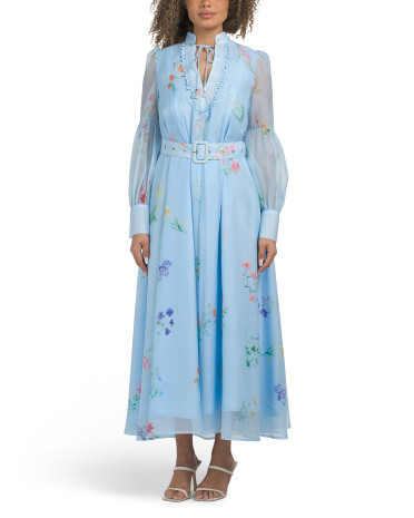 Long Sleeve Floral Maxi Dress With Belt | TJ Maxx