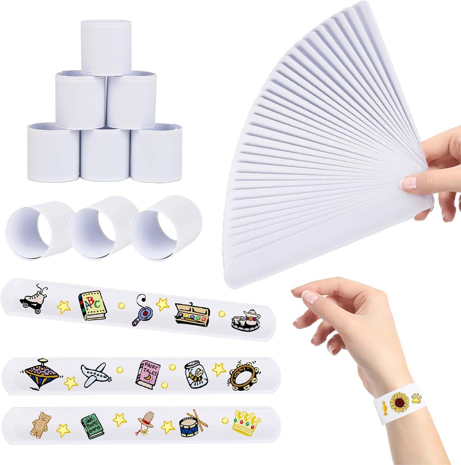 DERAYEE 48 Pack White Slap Bracelets for Kids, DIY Slap Bracelet Band School Party Favors Craft P... | Amazon (US)
