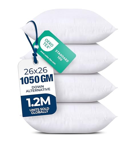 Utopia Bedding Throw Pillows Insert (Pack of 4, White) - 26 x 26 Inches Bed and Couch Pillows - Indoor Decorative Pillow | Amazon (US)