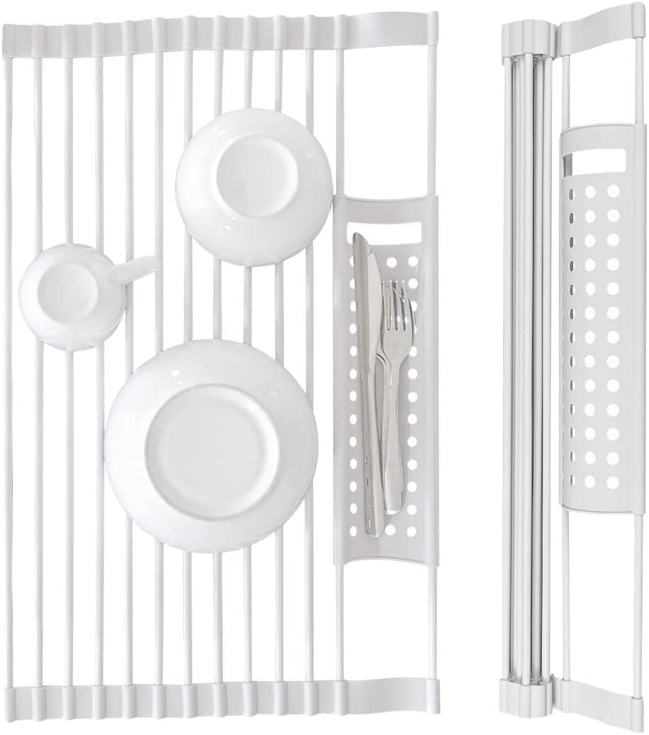 Over Sink Dish Drying Rack | Durable Roll Up Dish Drying Rack with Silverware Holder, Foldable, &... | Amazon (US)